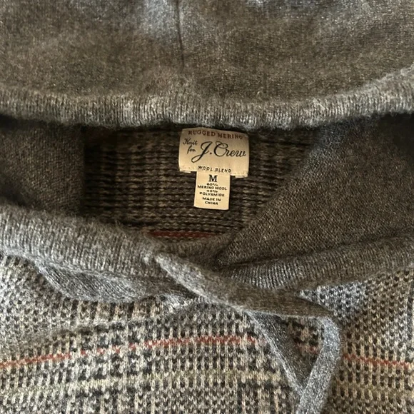 J. Crew Rugged Merino Wool Charcoal Plaid Hoodie size M. Like new! - Picture 13 of 15